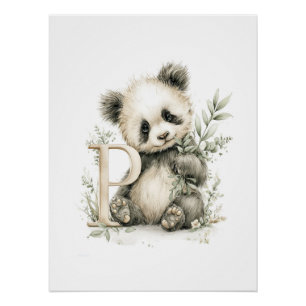 Pôster Animais Bebês em Aquarela Fofa com Letras do Alfab