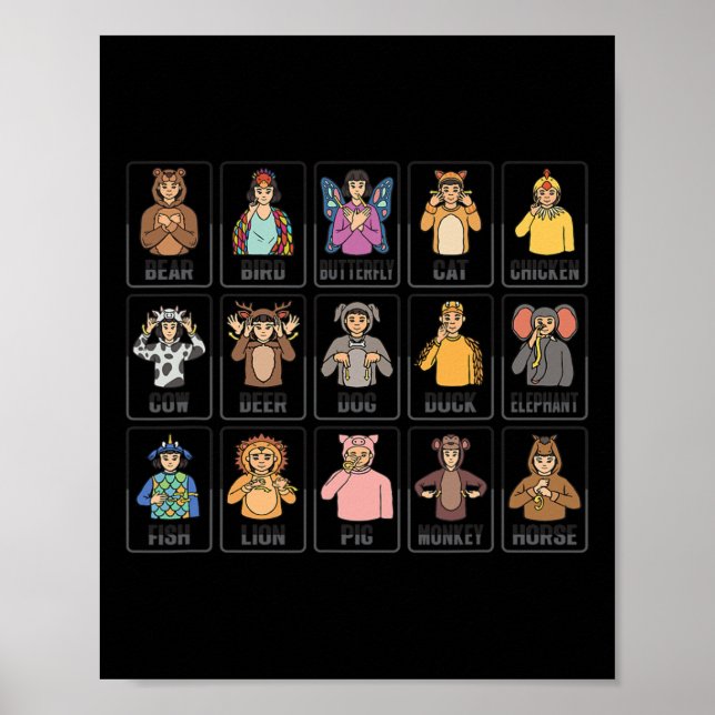 Poster Animais com cicatrização à mão Animais surdos com  (Frente)