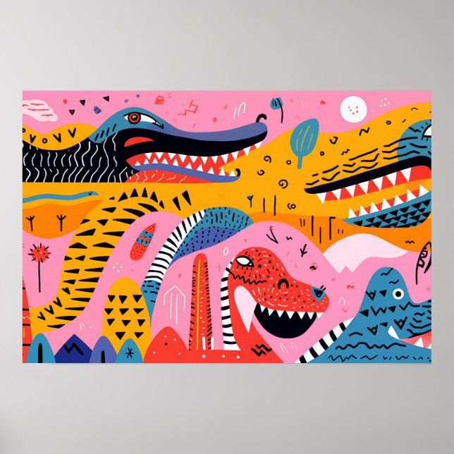 Poster Animais com padrões cercados por rabiscos (Frente)