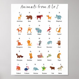 Poster Animais da Educação Escolar de A a Z