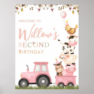 Poster Animais da Fazenda Pink Barnyard Aniversário Poste