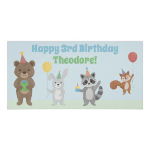 Pôster Animais da Floresta Aniversário