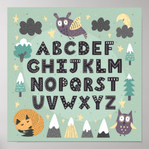 Poster Animais da Floresta Caprichosos ABC Alfabeto