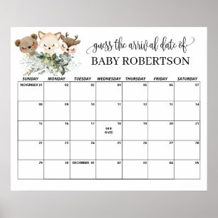 Poster Animais da Floresta Chá de Bebê Adivinhe o Calendá