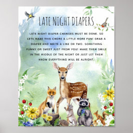 Poster Animais da Floresta Chá de Bebê 'Fraldas Noturnas'