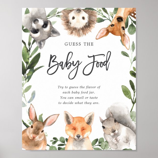Poster Animais Da Floresta Chá de fraldas Adivinham A Com (Frente)