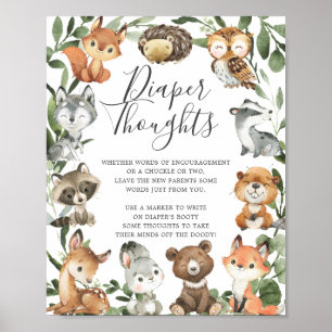 Poster Animais da Floresta Chá de fraldas Sinais de Pensa