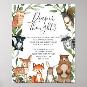 Poster Animais da Floresta Chá de fraldas Sinais de Pensa