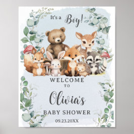 Poster Animais da Floresta - Chá de fraldas Verde