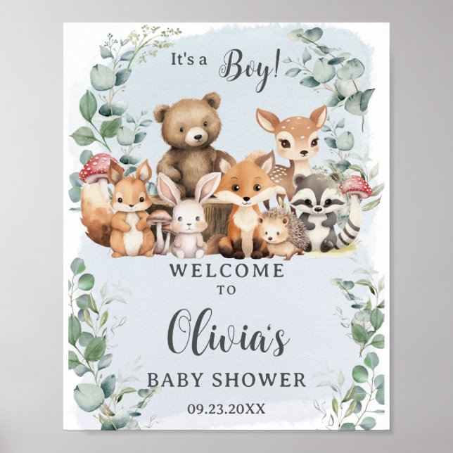 Poster Animais da Floresta - Chá de fraldas Verde (Frente)