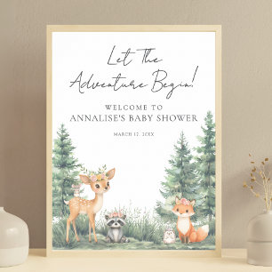 Poster Animais da Floresta de Madeira Aventura Baby Showe