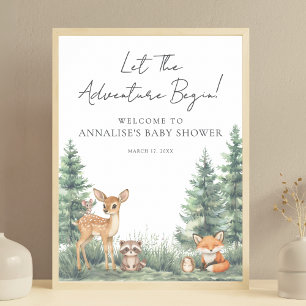 Poster Animais da Floresta de Madeira Aventura Baby Showe