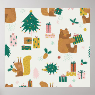 Poster Animais da Floresta de Natal: Vintage Vibe