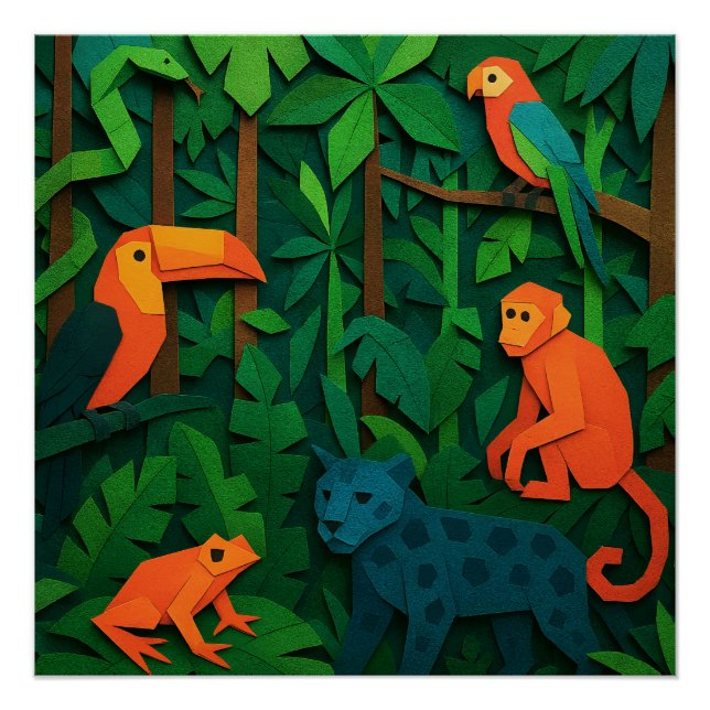 Pôster Animais da Floresta Dobrada – Vida Selvagem da Sel (Frente)