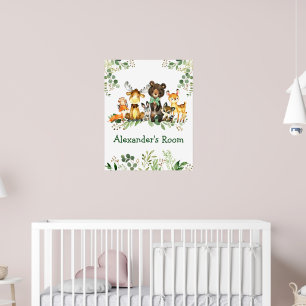 Poster Animais da Floresta em Aquarela com Arco de Verdur