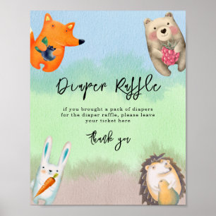 Poster Animais da floresta - Jogo de rifa de fraldas