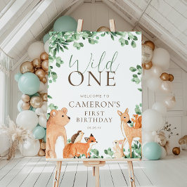 Poster Animais da Floresta Selvagem Primeiro Aniversário 