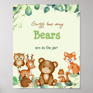 Poster Animais da Floresta Urso Verdura Eucalipto Jogo