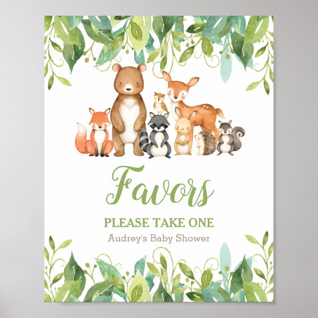 Poster Animais da Floresta Veneram Chá de fraldas Favorec (Frente)