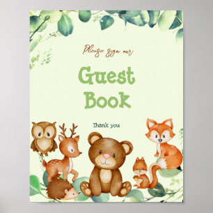 Poster Animais da Floresta Verde Eucalipto Livro de Visit