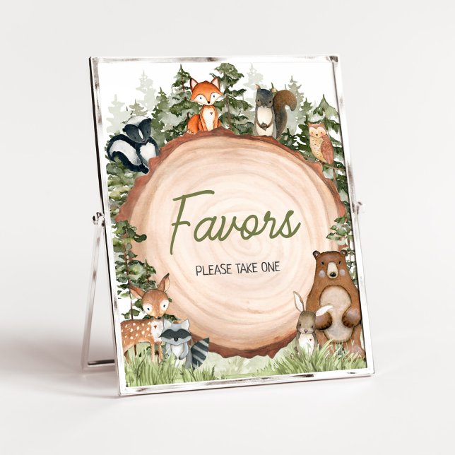 Poster Animais Da Madeira Favor Da Fatia Da Madeira (Boy Woodland Animals Baby Shower Favors Sign)
