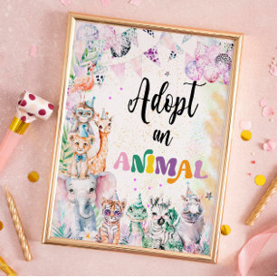 Poster Animais da Savana Adote um Animal de aniversário