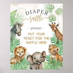 Poster Animais da savana Verde tropical Chuveiro de bebê