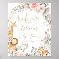 Animais da Selva Floral Rosa Boas-Vindas ao Chá de