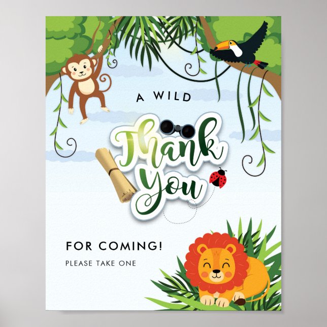 Poster Animais da Selva Safari Selvagem Obrigado (Frente)