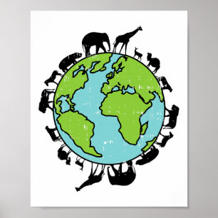Poster Animais da Terra Ambiente de Conservação da Vida S