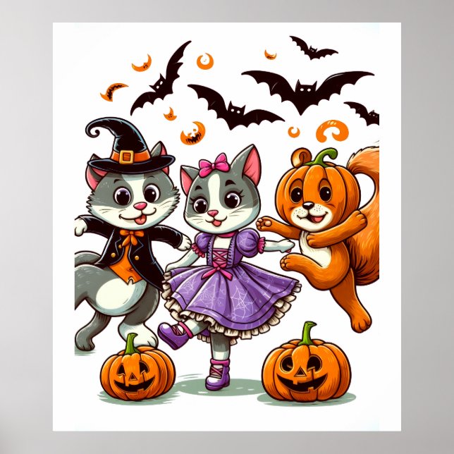 Poster Animais Dançando em Figurinos de Halloween (Frente)