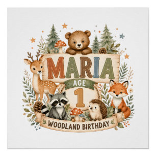Pôster Animais de Aniversário Personalizados da Floresta