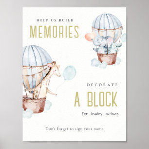 Poster Animais de Balão Desortam Sinal de Chá de fraldas