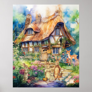 Poster Animais de Casa de Fantasia com Aquarela Caprichos