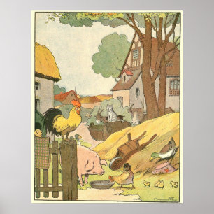 Pôster Animais de fazenda coloridos ilustrados