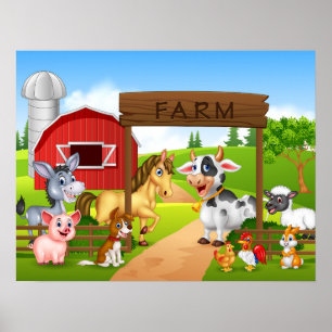Poster Animais de fazenda felizes dos desenhos animados