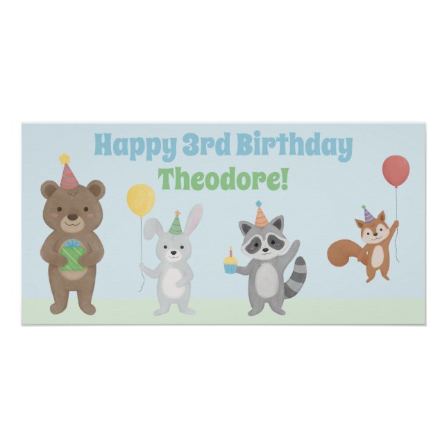 Pôster Animais de Festa de Aniversário (Frente)