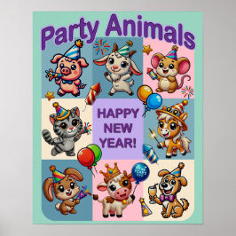 Poster Animais de festa "Feliz ano novo"