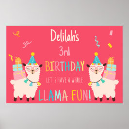 Poster Animais de Festa Llama Garotas de Aniversário Rosa