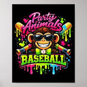 Poster Animais de festa meme beisebol macaco engraçado