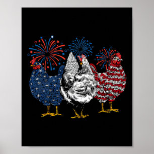 Poster Animais de Frango Americanos Engraçados 4 de Julho