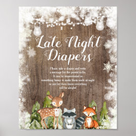 Poster Animais de inverno Flocos de neve Madeira Fraldas 