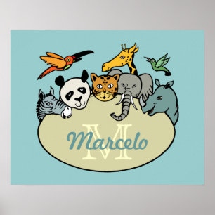 Pôster animais de jardim zoológico monograma
