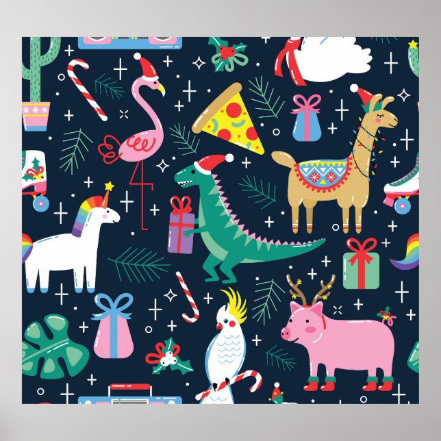 Poster Animais De Natal, Design Bonita Sem Semente. (Frente)