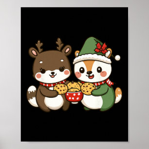 Poster Animais de Natal Engraçados Comendo Biscoitos de N