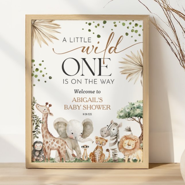 Poster Animais de Safari Chamada de Chuvada de Bebê Neutr (Safari Animals Gender Neutral Baby Shower Welcome Poster)