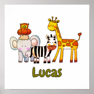 Poster Animais de Safari de Desenho Animado Fofo nome per
