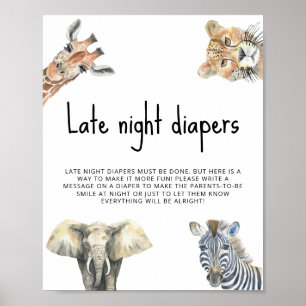 Poster Animais de safári em aquarela - Fraldas Noturnas