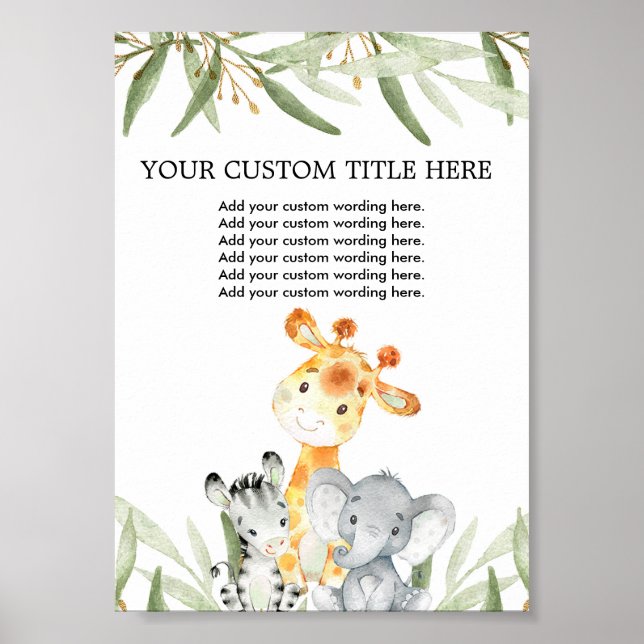 Poster Animais de safari fofos verde Custom Faça o Seu Pr (Frente)
