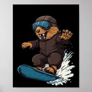 Poster Animais De Snowboard - Castor Num Snowboard Snowbo